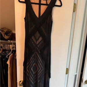 BCBG LONG BLACK FRINGE DRESS